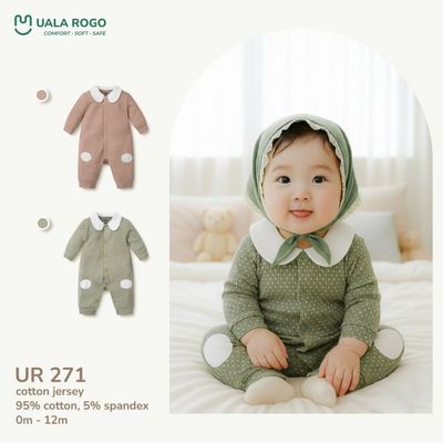 Bodysuit cho bé sơ sinh Ualarogo 0-12 tháng dài tay áo liền quần vải Cotton co giãn cúc bấm UR 271