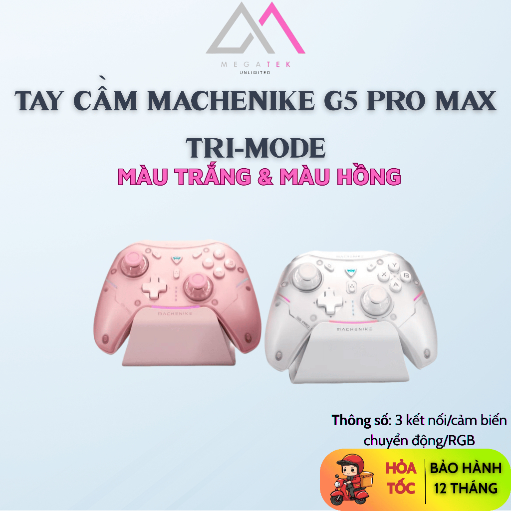 Tay cầm Machenike G5 Pro Max Tri-mode (Trắng/Hồng| 3 kết nối| cảm biến chuyển động) - Hàng chính hãn
