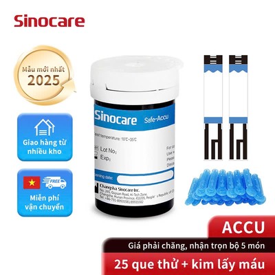 Que Thử Đường Huyết Safe Accu 25 Que Tặng Kèm Kim Chích Chính Hãng Sinocare