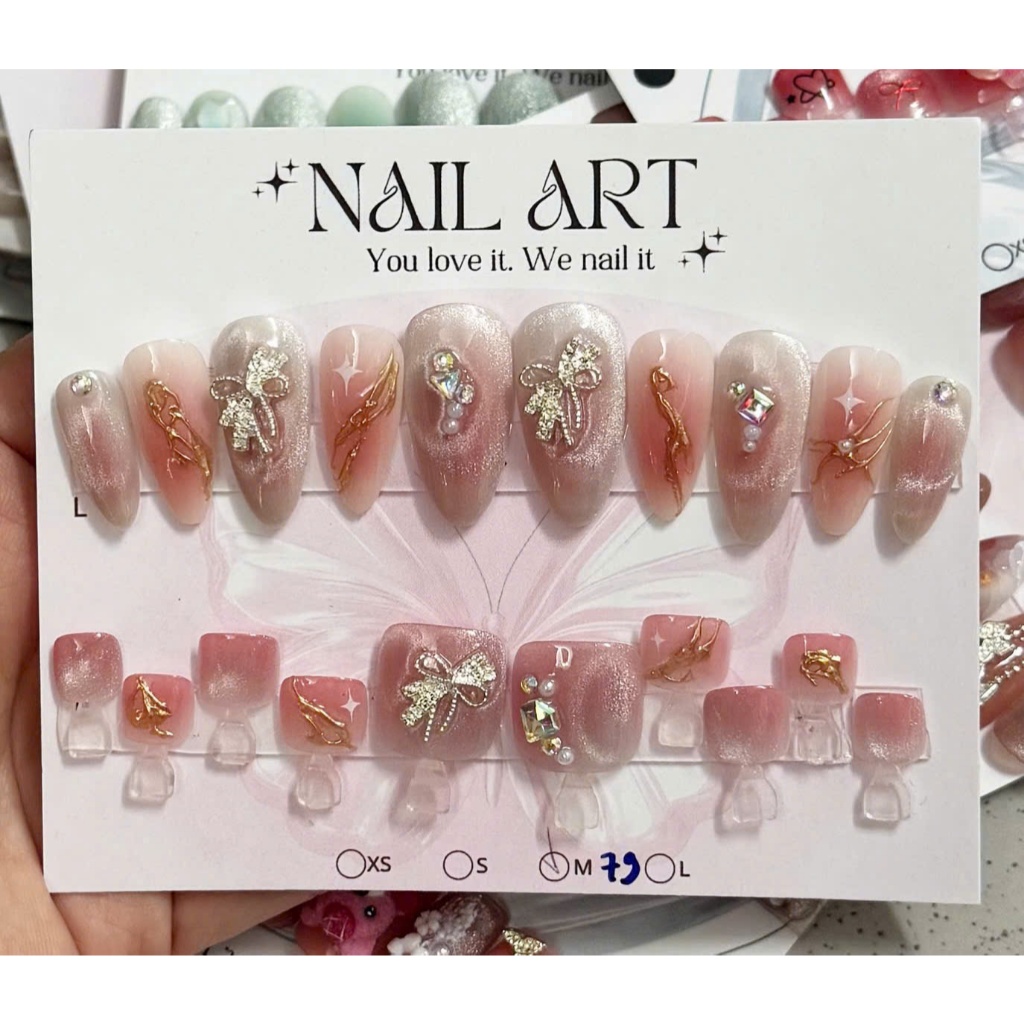 Bộ Móng Tay Chân Giả Nail Box Dáng Dài / Ngắn / Thiết Kế / Đính Đá M79 S55 M79