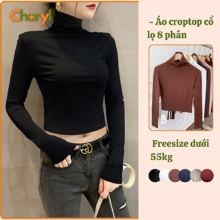  Áo cổ lọ croptop tay dài nữ cổ cao 8 phân lót nỉ cao cấp giữ nhiệt cao chất vải thun cotton đẹpCHR280 