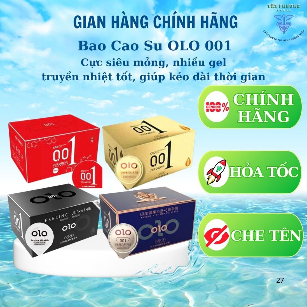 Bao Cao Su OLO 001 - Siêu Mỏng, Nhiều Gel, Gân Gai, Kéo Dài Thời Gian Quan Hệ - Hộp 10 Cái