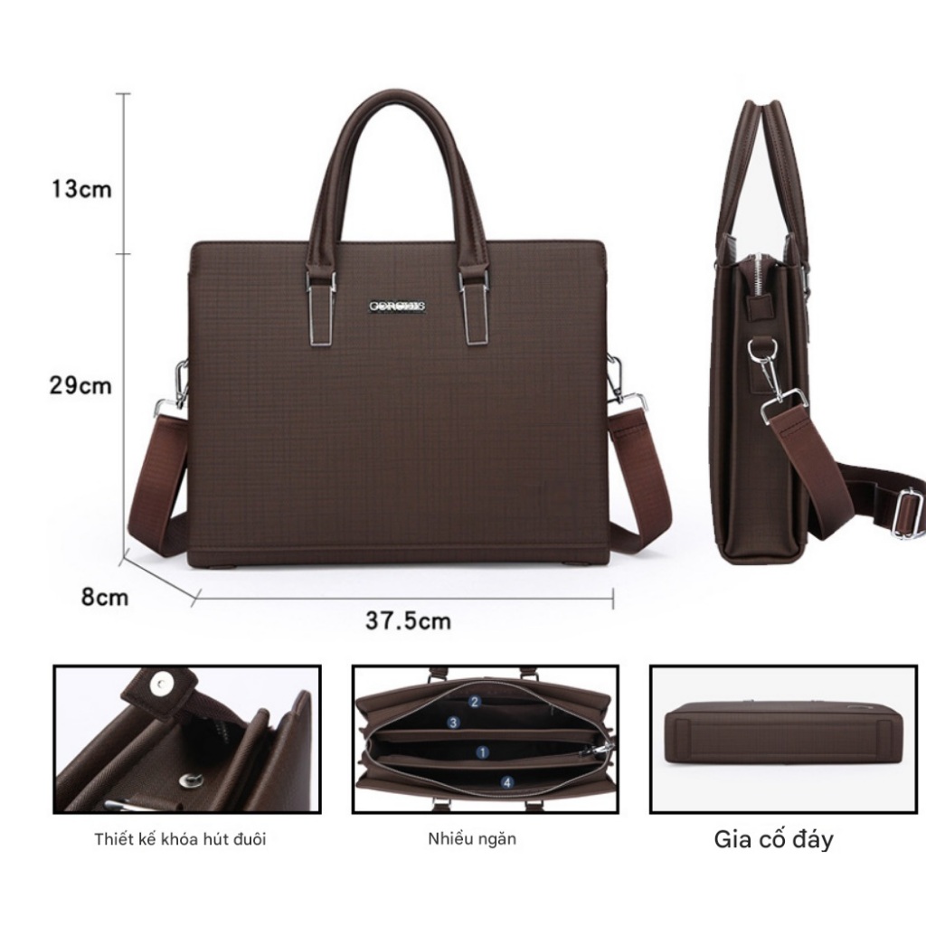 Túi xách da cỡ lớn đa năng, đeo chéo, đựng laptop, dành cho nam, thích hợp đi làm, hội nghị, công tác.