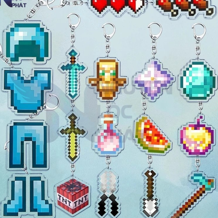 Hoạt Hình Dễ Thương Pixel Phong Cách Móc Khóa Cho Phụ Kiện Túi Thời Trang Game Thủ Móc Chìa Khóa Nhẫ