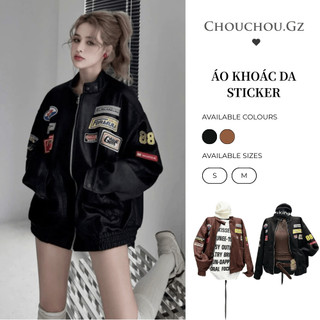  Áo Khoác Da Lộn Sticker QC Phong Cách Streetwear Dáng Rộng Phối Đồ Cực Chất 
