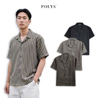  Áo Sơ Mi Nam Sọc Dọc POLYS Vải Dệt Texture Sang Trọng Áo Sơ Mi Nam Ngắn Tay RAYON 