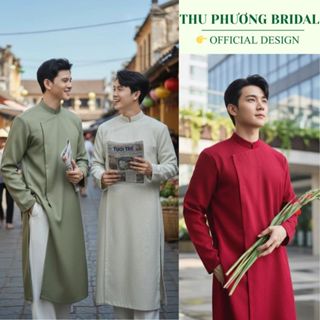 Áo dài cách tân NAM trơn cúc cài ẩn vải lụa mềm tông màu trẻ trung mặc chụp ảnh, lễ tết, cưới hỏi