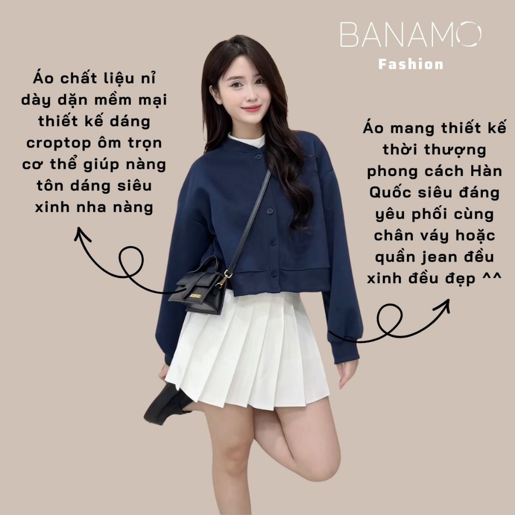 Áo khoác nữ BIGISZE Banamo Fashion áo nỉ croptop cúc cài bo viền 3941 | BigBuy360 - bigbuy360.vn