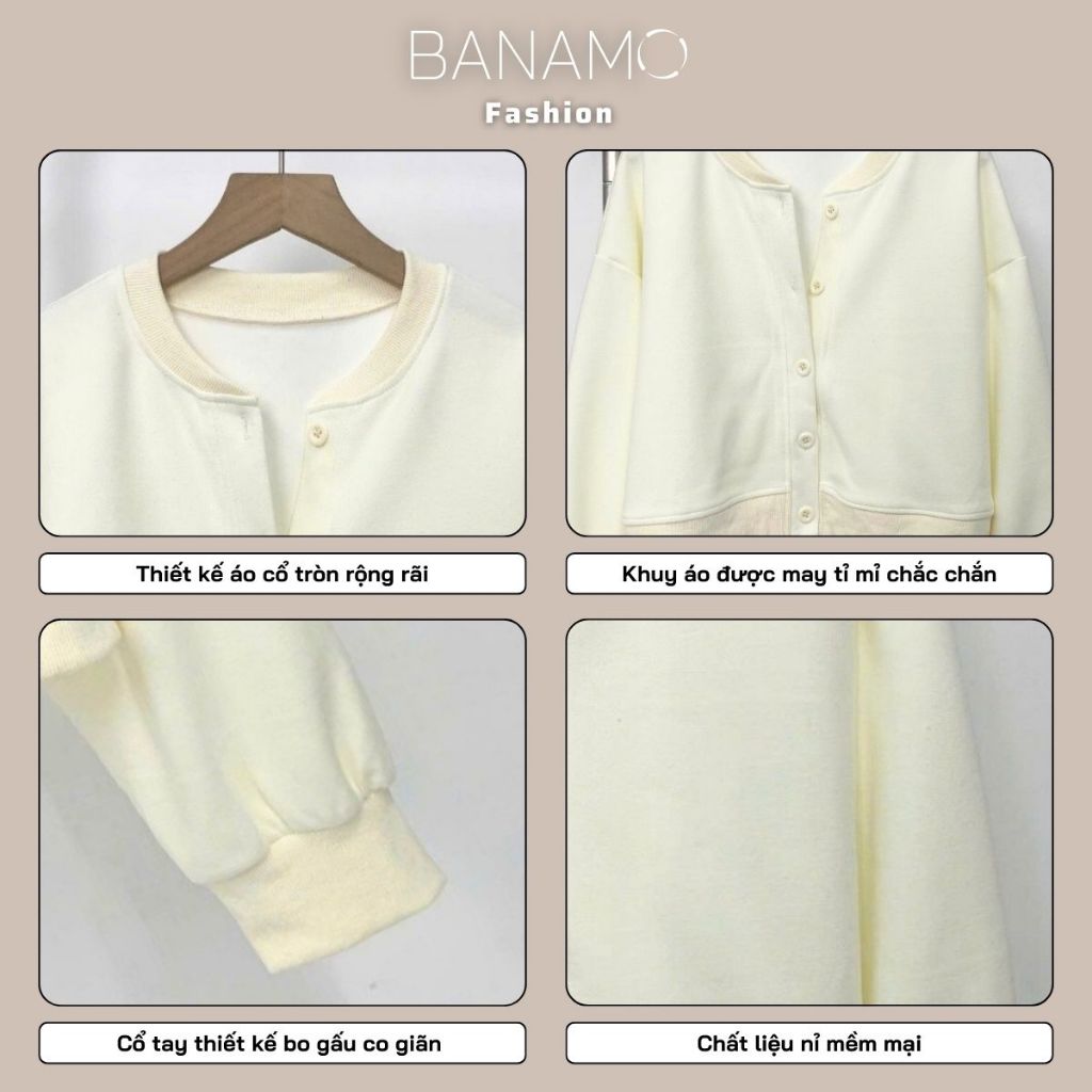 Áo khoác nữ BIGISZE Banamo Fashion áo nỉ croptop cúc cài bo viền 3941 | BigBuy360 - bigbuy360.vn