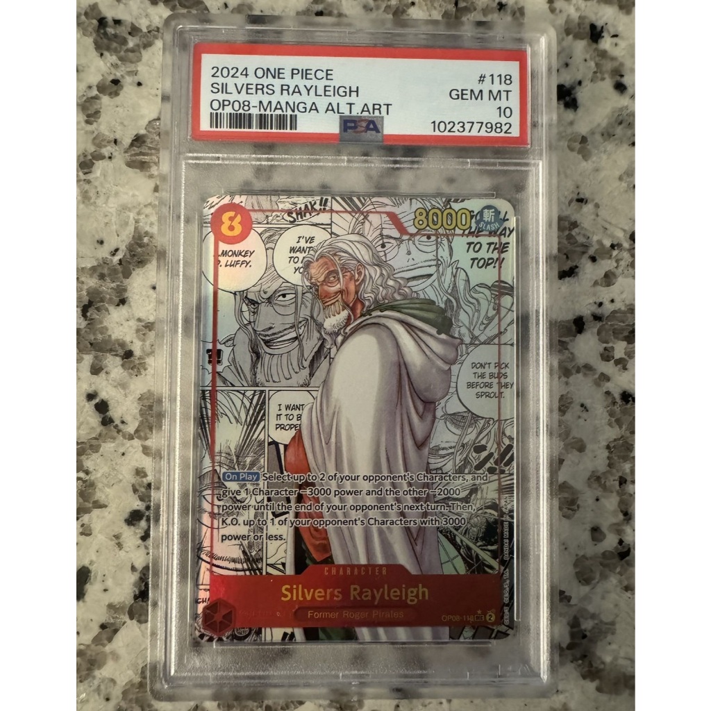 Thẻ PSA 10 Gem Mint One Piece Silvers Rayleigh OP08-118 Manga English nf46 3
