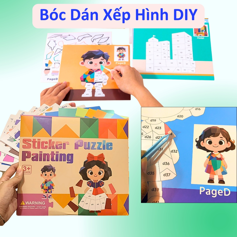 Đồ chơi ghép hình bóc dán 3D hình học số hóa DIY tự làm tranh cho bé sáng tạo phát triển tư duy