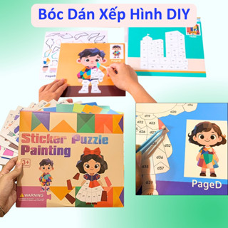 Đồ chơi ghép hình bóc dán 3D hình học số hóa DIY tự làm tranh cho bé sáng tạo phát triển tư duy