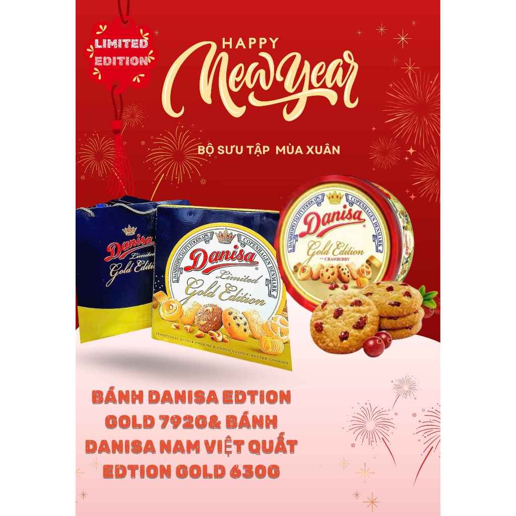 Danisa - Bánh Quy Bơ Gold Edition 792g, Bánh Quy Bơ Nam Việt Quất Danisa Edition Gold 630g