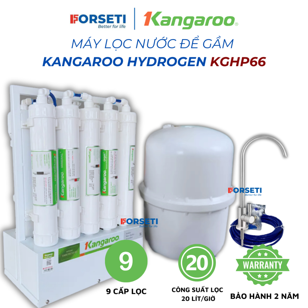 Máy Lọc Nước Để Gầm Kangaroo Hydrogen KGHP66, 9 Cấp Lọc Hydrogen - Công Suất 18Lit/h, Bảo Hành 24 Tháng