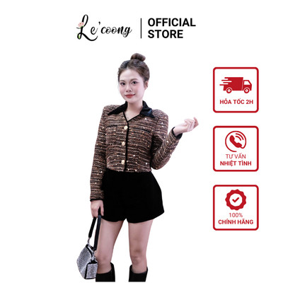 Set Áo Khoác Dạ Tweed Cao Cấp LECOONG B239 Phối Quần Đùi Nhung Cạp Cao Sang Chảnh