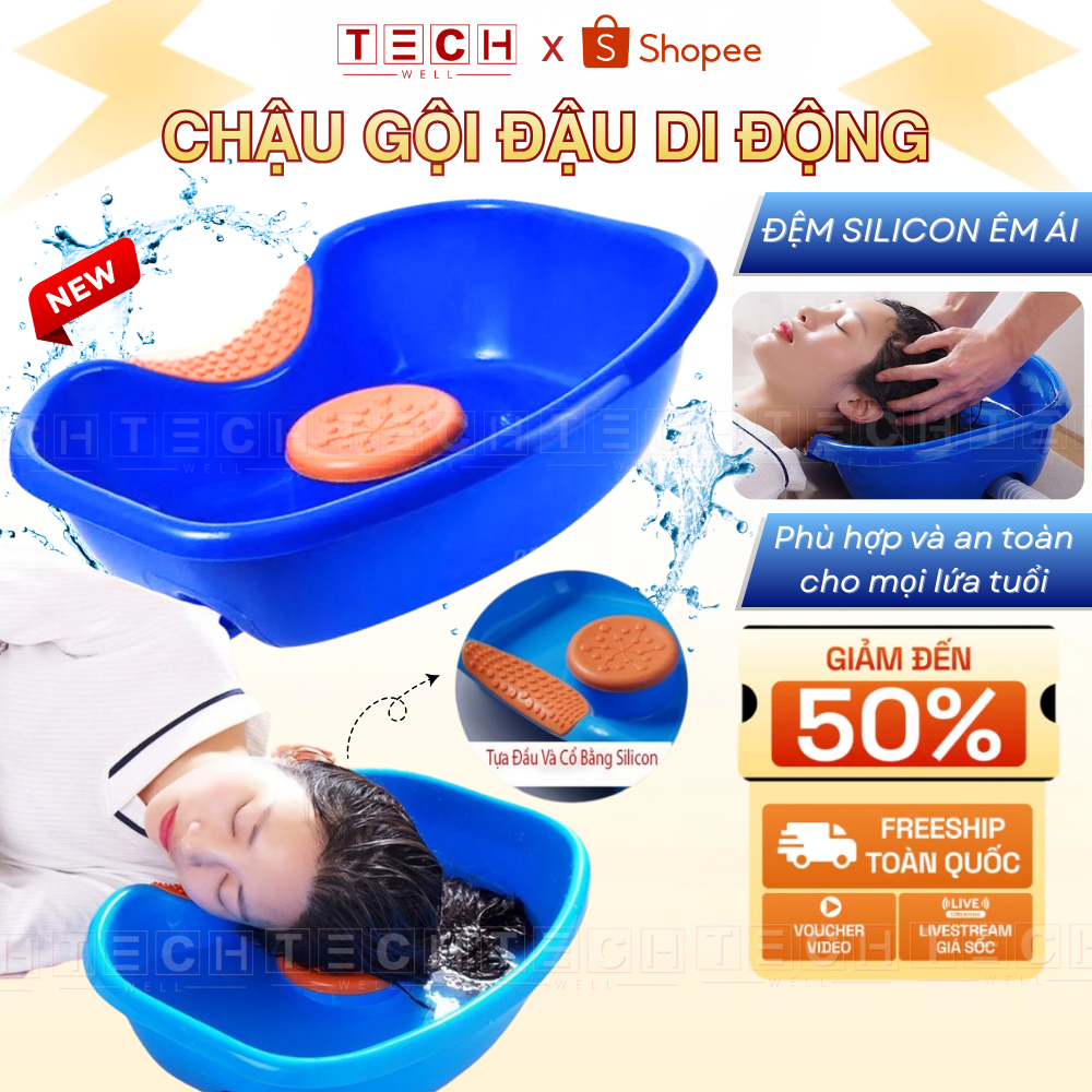 Chậu Gội Đầu Tại Giường Có Đệm Silicon Cao Cấp Cho Bà Bầu, Người Già, Người Bệnh, Trẻ Em Tiện Lợi