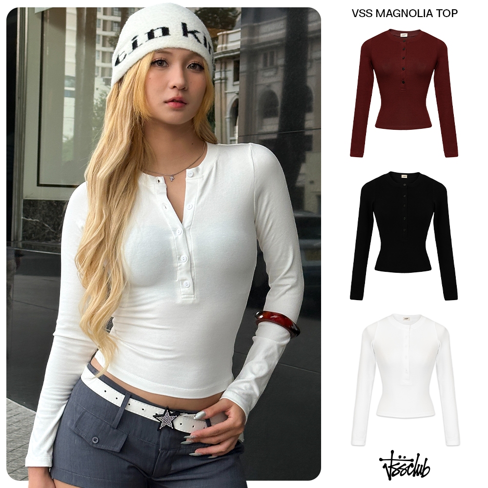 Áo Dài Tay VSS Vải Rib Cotton 4 Chiều Co Giãn Form Ôm Body Chiết Eo Cổ Trụ Khuy Cài Basic - ATD07 | BigBuy360 - bigbuy360.vn