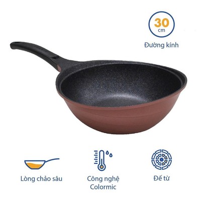 Chảo không dính Korea King KW-30CI sâu đường kính 30cm, đáy màu xanh, hồng - Hàng chính hãng
