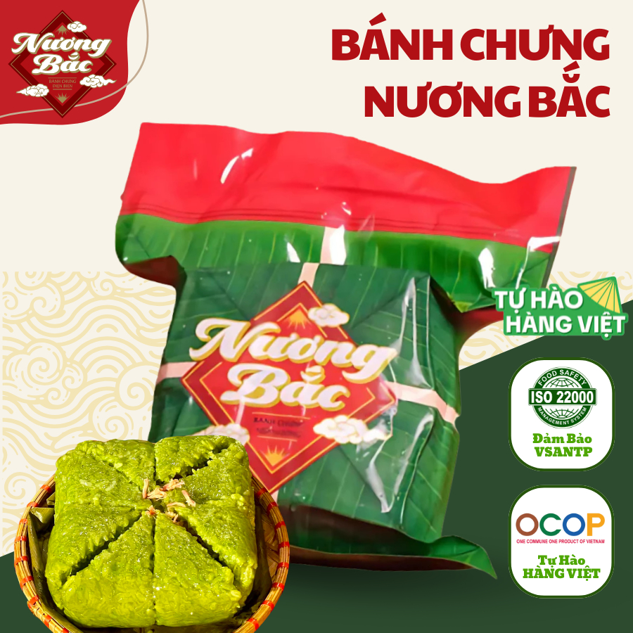Bánh Chưng Nương Bắc Cao Cấp Tứ Vị Xanh Đỗ Thịt, Gấc Đỗ Thịt, Lứt Đỗ Thịt, Xanh Cá Hồi Dẻo Thơm Phù 