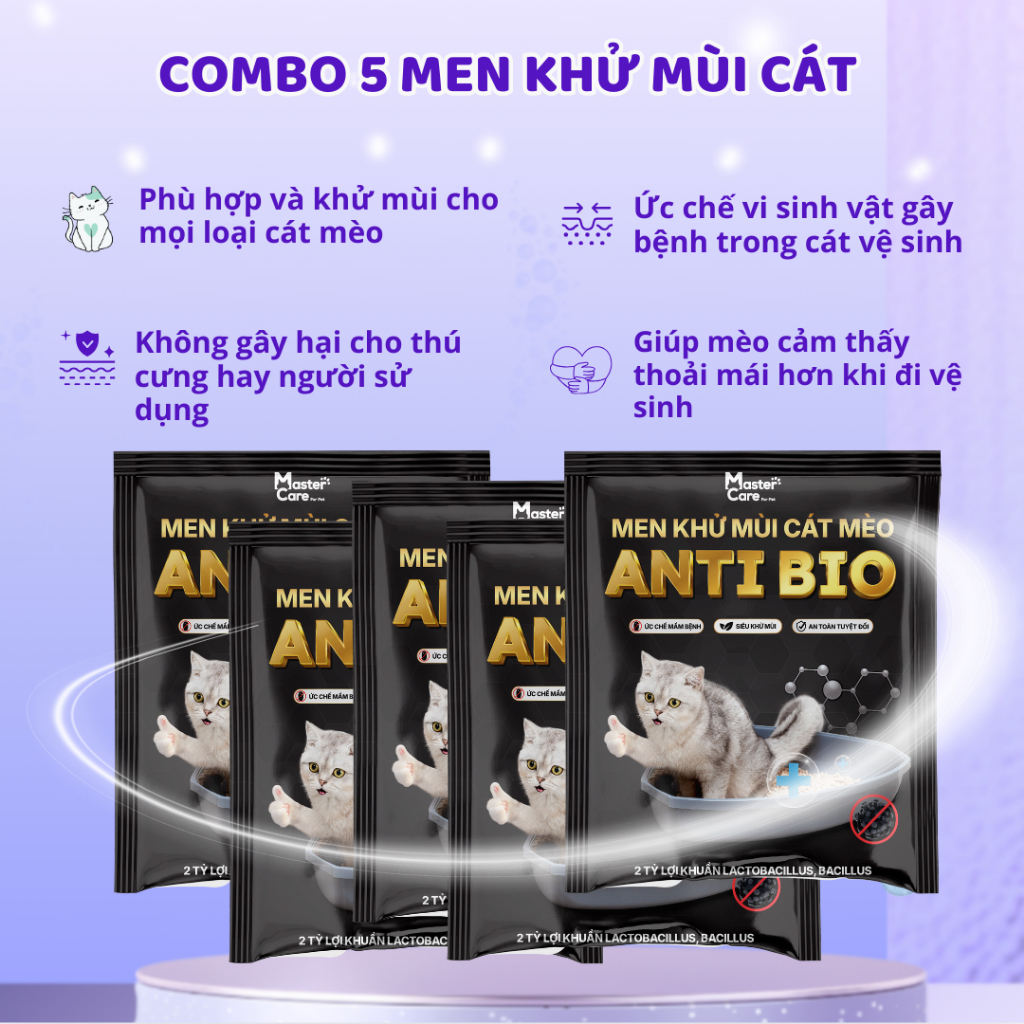 Men Khử Hôi Cát Cho Mèo Anti Bio MasterCare – Giảm Mùi Khay Cát, Kháng Khuẩn & An Toàn