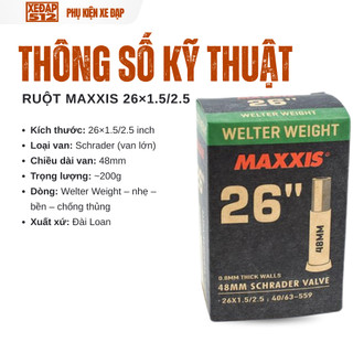 Ruột xe đạp Maxxis Welter Weight 26×1.5/2.5 van dài 48mm – Cao su bền, chống thủng
