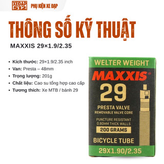 Ruột xe đạp Maxxis 29×1.75/2.4 van dài 48mm – Cao su đàn hồi cao, giữ hơi cực tốt