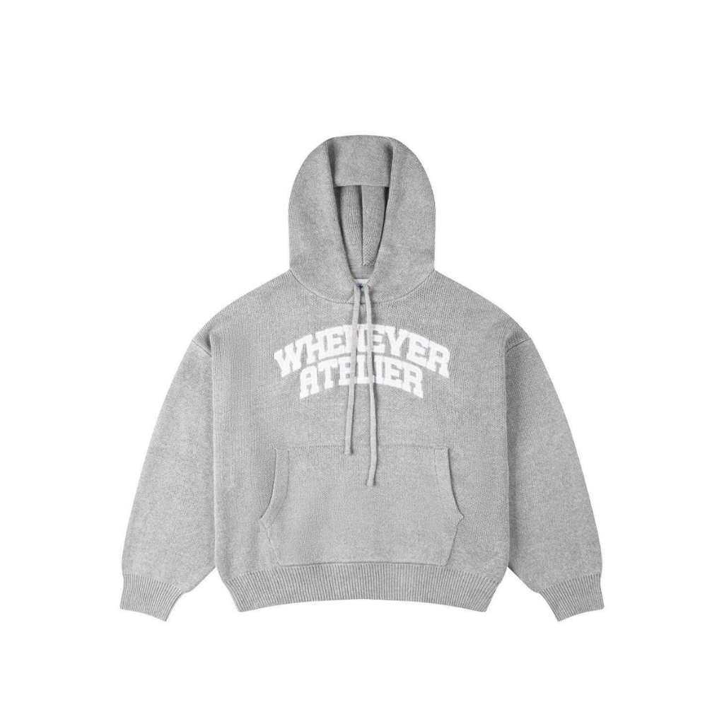 "WHENEVER" Áo Hoodie Whenever Atelier Basic Logo Knit Form Boxy Local Brand Unisex / GREY