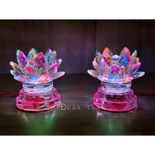 Một cặp đèn thờ pha lê hoa sen - sen pha lê 81- cao 10cm & cao 13cm