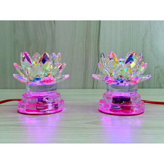 Một cặp đèn thờ pha lê hoa sen - sen pha lê 81- cao 10cm & cao 13cm