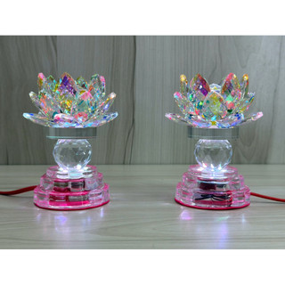 Một cặp đèn thờ pha lê hoa sen - sen pha lê 81- cao 10cm & cao 13cm