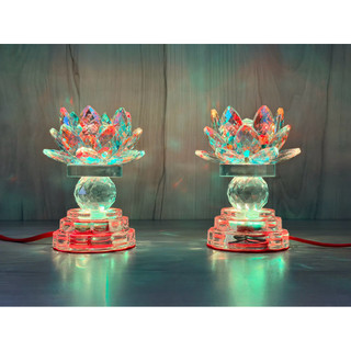 Một cặp đèn thờ pha lê hoa sen - sen pha lê 81- cao 10cm & cao 13cm