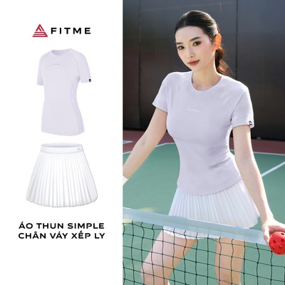 Bộ đồ Pickleball, cầu lông, tennis nữ Fitme áo áo thể thao Sigma Tím Pastel, chân váy xếp ly Trắng năng động VXLN01