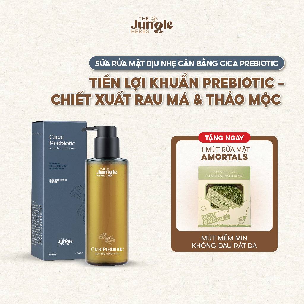 Sữa rửa mặt Rau Má Tiền Lợi Khuẩn Cica Prebiotic làm sạch dịu nhẹ - The Jungle Herbs - 135G
