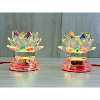 Một cặp đèn thờ pha lê hoa sen - sen pha lê 81- cao 10cm & cao 13cm