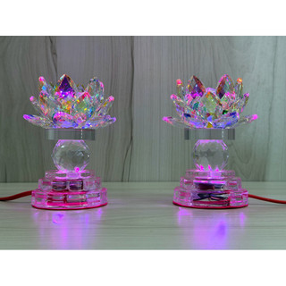 Một cặp đèn thờ pha lê hoa sen - sen pha lê 81- cao 10cm & cao 13cm
