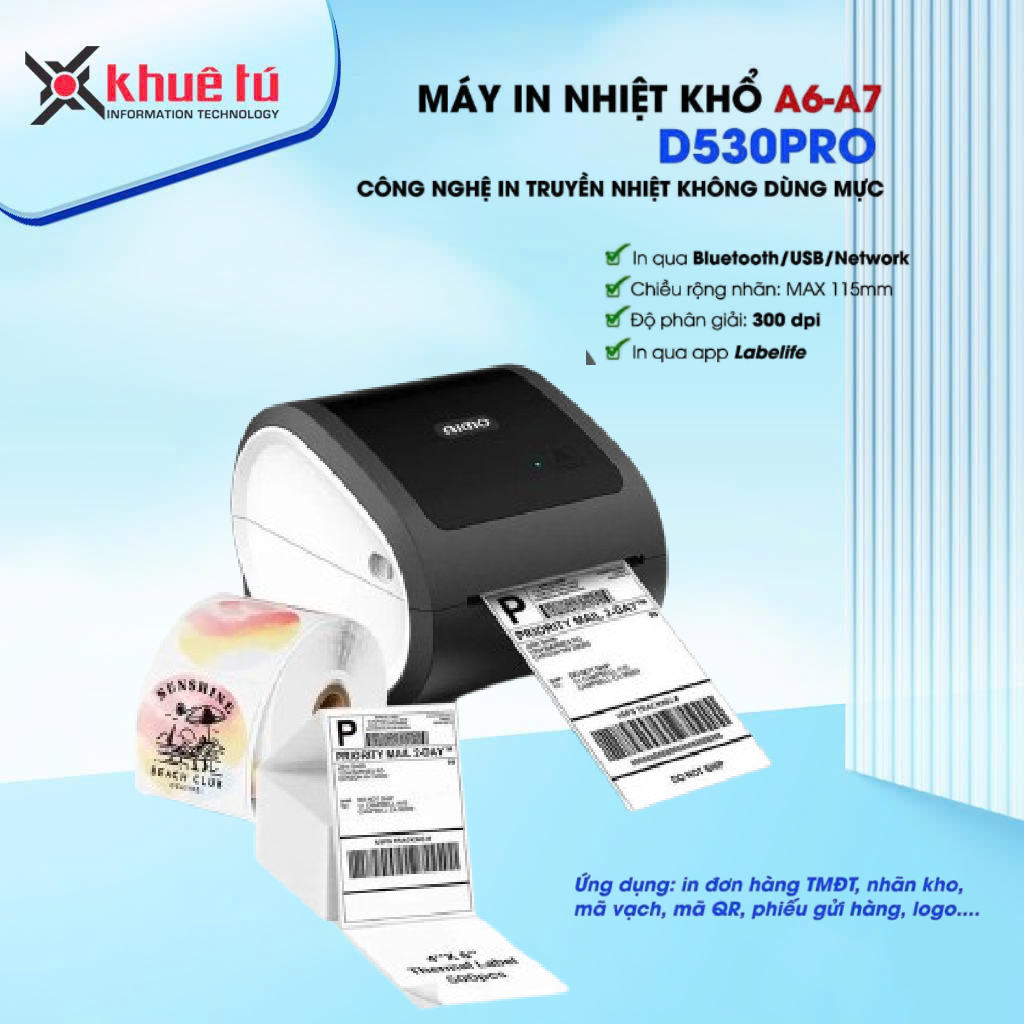 Máy In Nhãn D530 PRO - In Đơn Sàn TMDT Từ Điện Thoại, Máy Tính Bảng Hoặc Từ Máy Tính