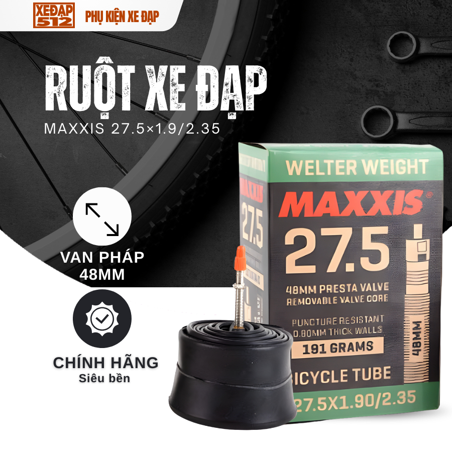 Ruột xe đạp MAXXIS 27.5 inch Van Pháp 48mm phù hợp lốp 1.75 đến 2.4 cho xe địa hình