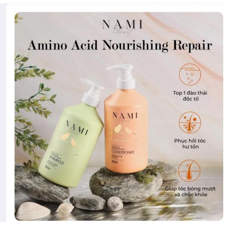 Cặp Dầu Gội Xả Dưỡng Sinh Nami Chiết Xuất Trà Xanh 800Ml Hàng Cao Cấp Chính Hãng Amino Acid Nourishi