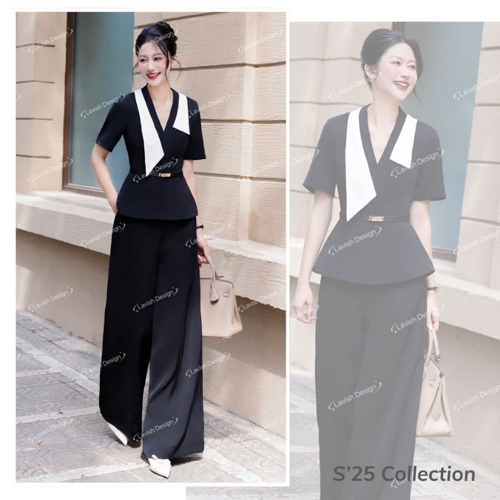 Set Áo Kiểu Phối Cổ & Quần Thanh Lịch Chất Liệu Thoải Mái, Phù Hợp Nhiều Dịp Lavish Design - S1170