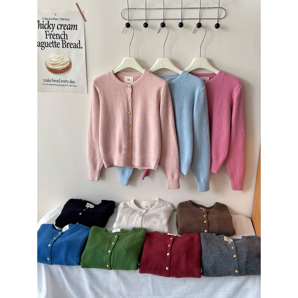 EGG Cúc Đồng Basic Cardigan Len Lông Thỏ Dày Dặn Mới Mở Bán QC Chất Áo Gió Len Thỏ Lông Áp Áp Thoải 