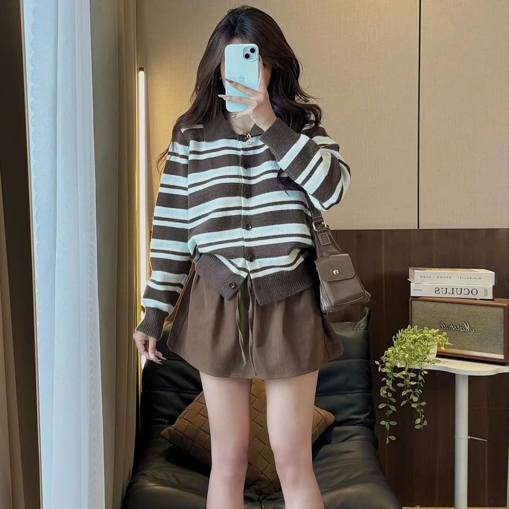 Áo len nữ cổ bẻ kẻ style vintage Zeko Sweater ୨୧ by Vintagevibes.