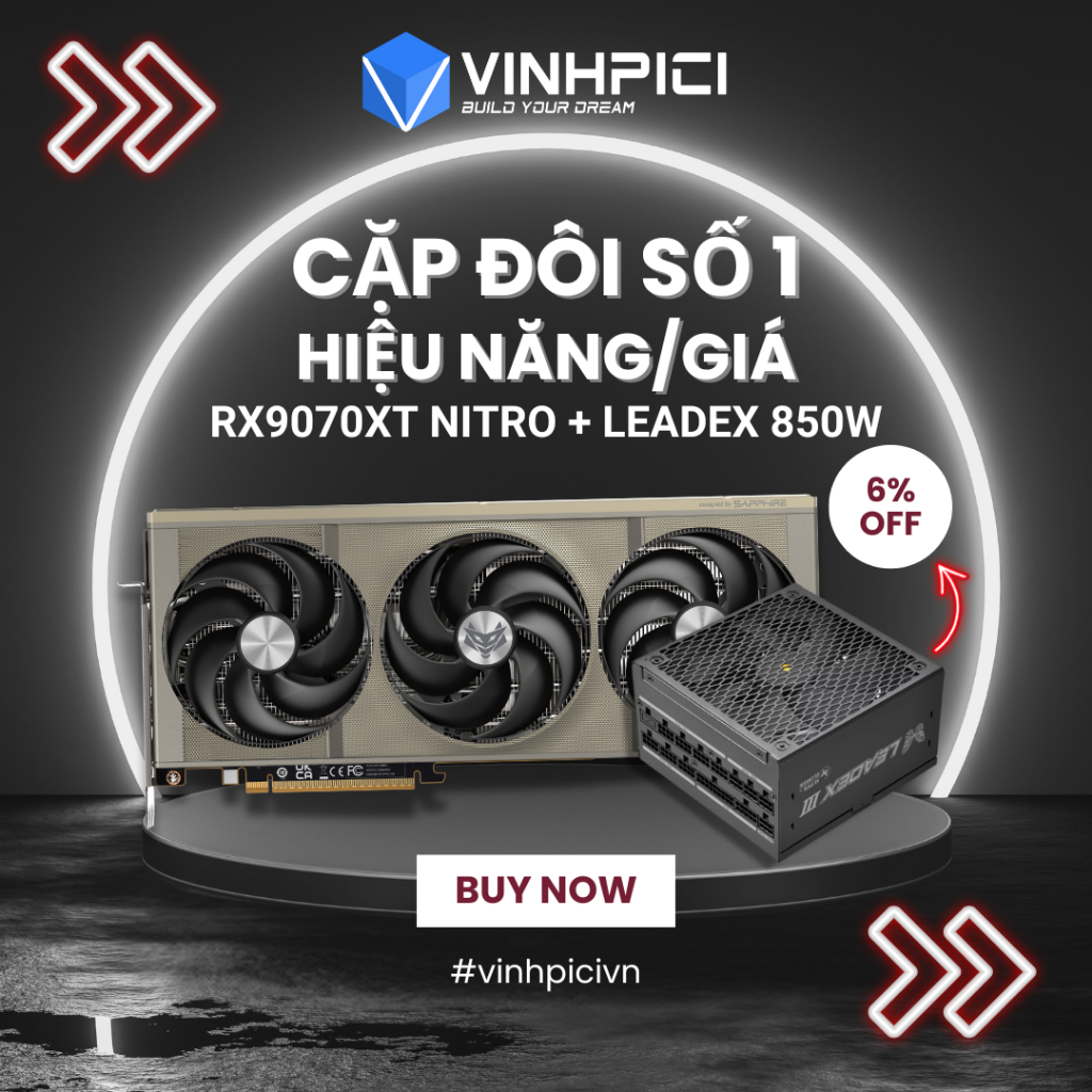Máy tính COMBO GPU AMD (RX 9070XT NITRO kèm Nguồn SuperFlower Leadex III 850W GOLD)