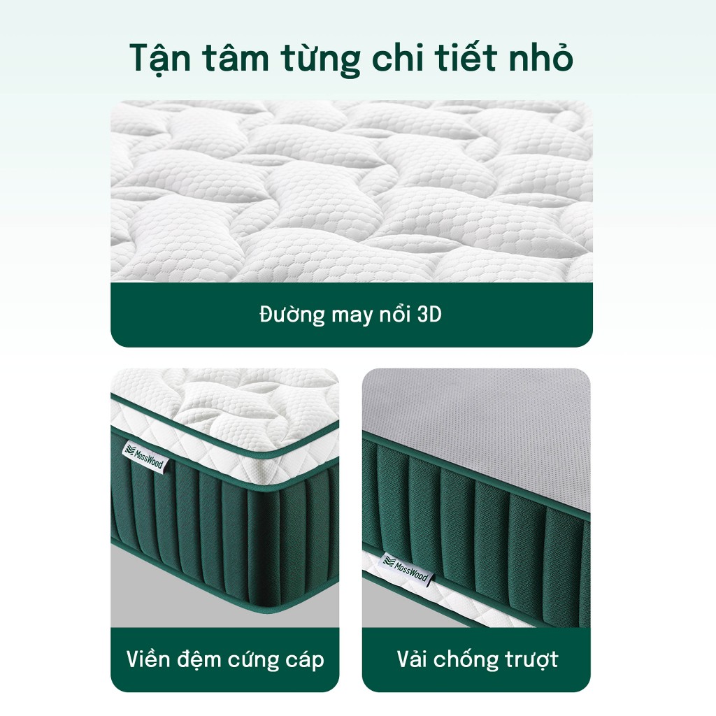 Nệm lò xo MOSSWOOD sử dụng vải lụa mát lạnh và mút hoạt tính bạc hà, thoáng khí và thoải mái, đáy nệm chống trượt | BigBuy360 - bigbuy360.vn