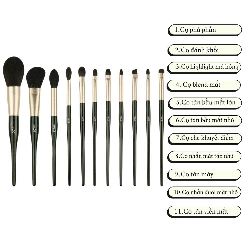Bộ cọ trang điểm MSQ 8pcs Macaron Makeup Brush Set màu xanh