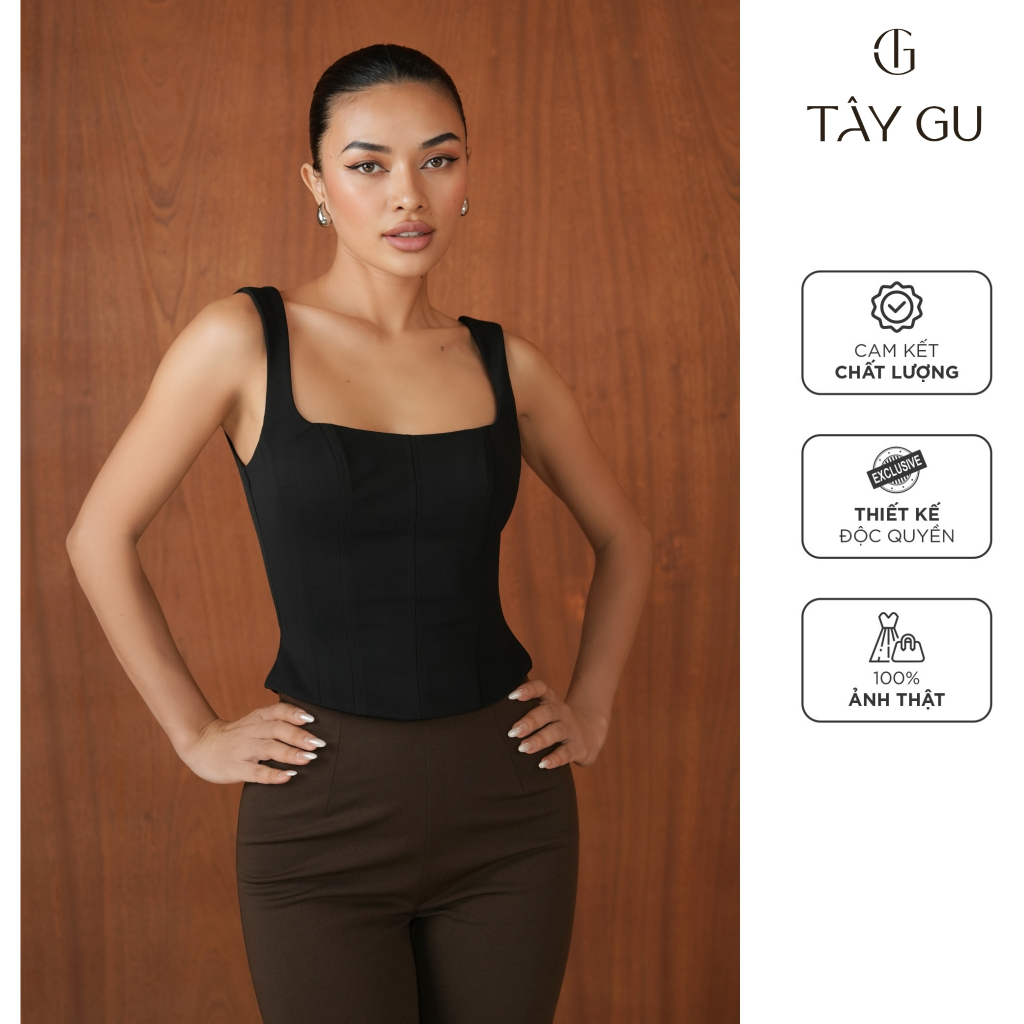 Áo corset cổ vuông 2 lớp giấu đường may nhấn thắt eo GIANA - AT55 - TÂY GU