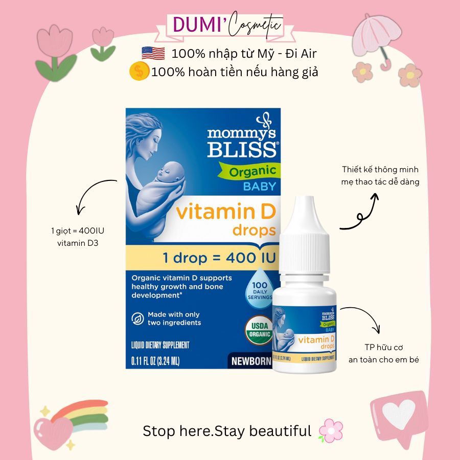 Vitamin D3 hữu cơ dành cho bé sơ sinh Mommy's Bliss Vitamin D3 drops