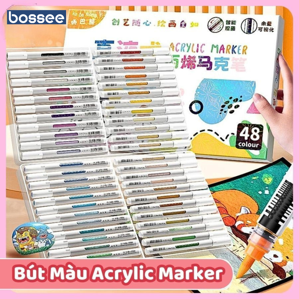 Bút Màu Acrylic Marker 8109 – Bộ Marker 12/24/36/48 Màu, Vẽ Được Trên Nhiều Chất Liệu, Che Phủ Cao,C