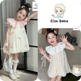 Váy công chúa ElsaBabie Váy be chất tơ dáng bí ngô đính nơ cổ bèo xinh xắn