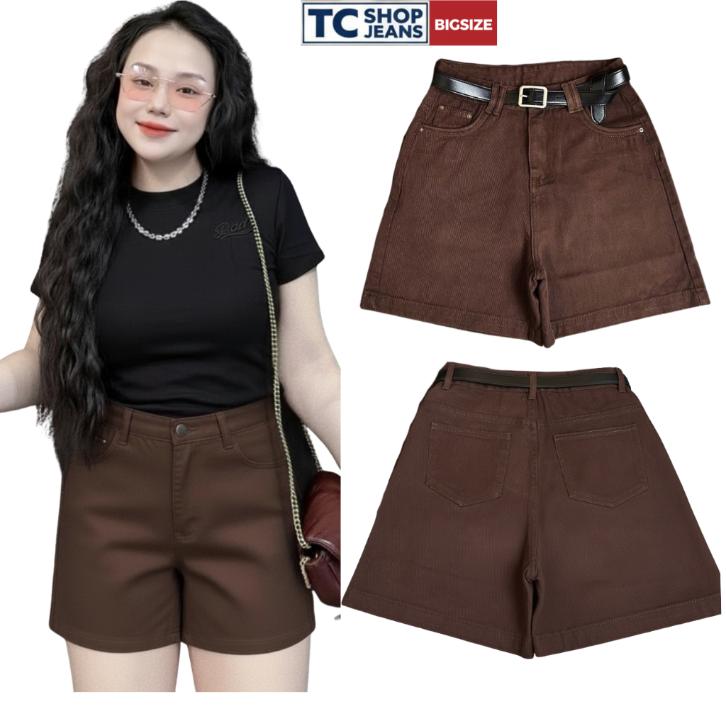 Quần Jean Ngố Nữ Màu Nâu Socola Lưng Cao  TC SHOP JEANS BIGSIZE 55kg-90kg Chất Jean QC Mềm Mã 4010