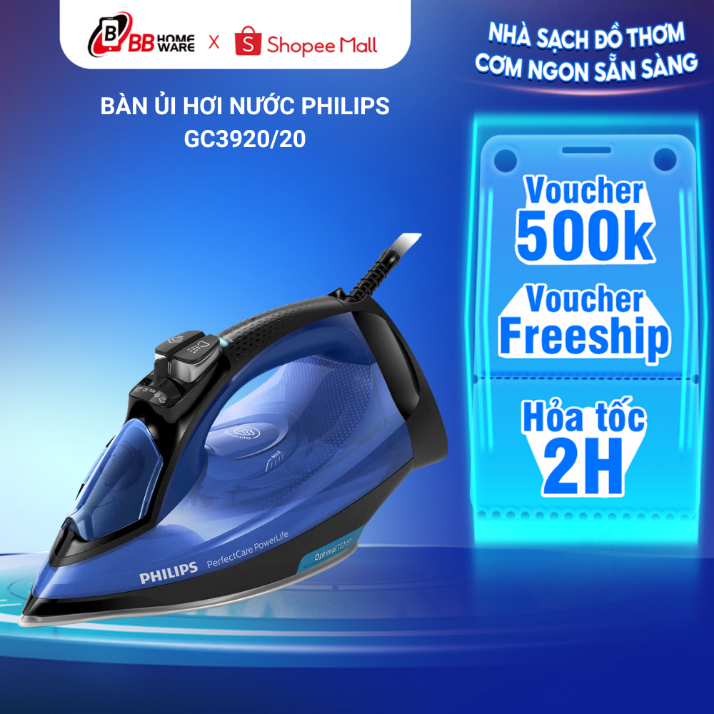 Bàn Ủi Hơi Nước PHILIPS GC3920/20 | 2500W | Bàn Ủi Tự Điều Chỉnh Nhiệt, Chống Cháy Vải, Tự Ngắt Điện
